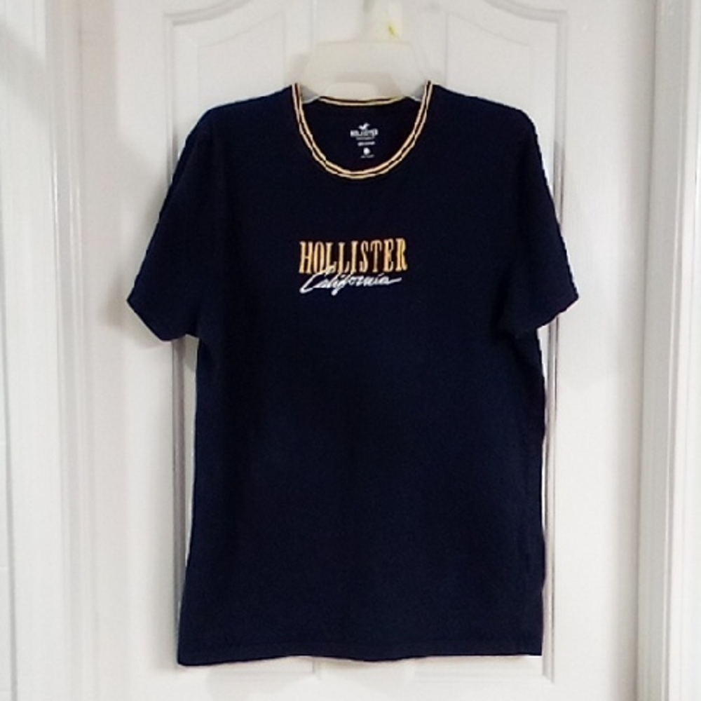 Hollister Dark Blue Tee with Gold and White Logo